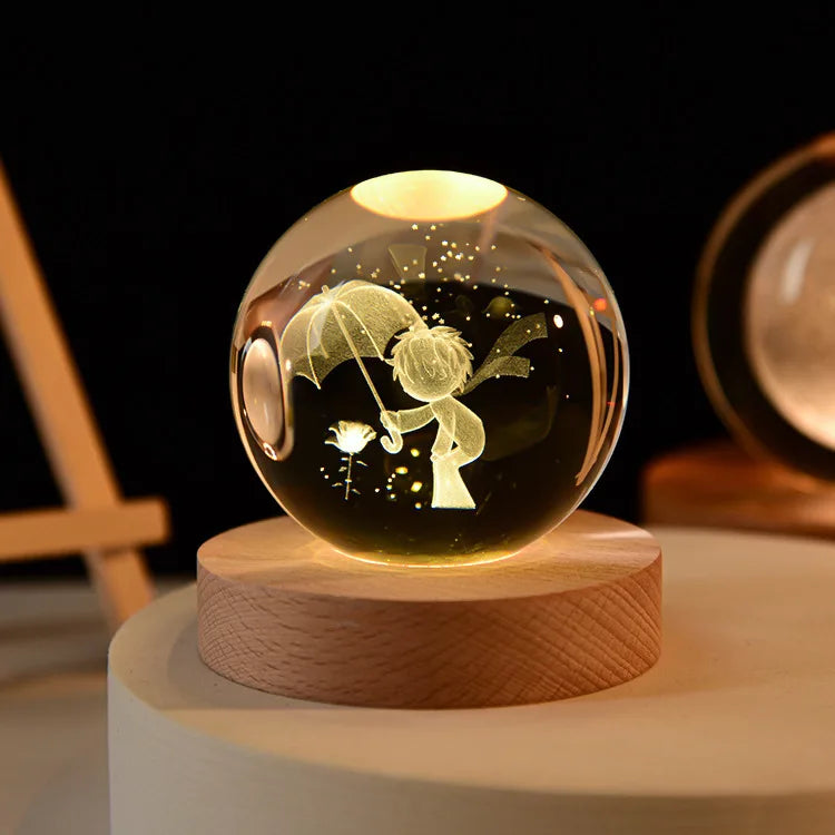 6cm 3D Crystal Ball Glas Planet LED