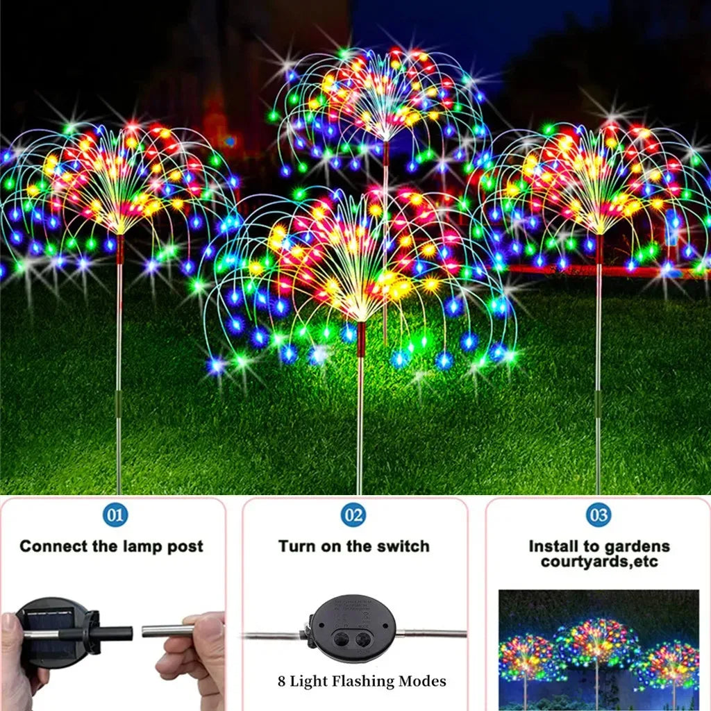 1PCS Solar LED Firework Fairy Lights Outdoor Garden Decoration 8 flashing modesLawn Pathway Lights Patio Yard Party Wedding