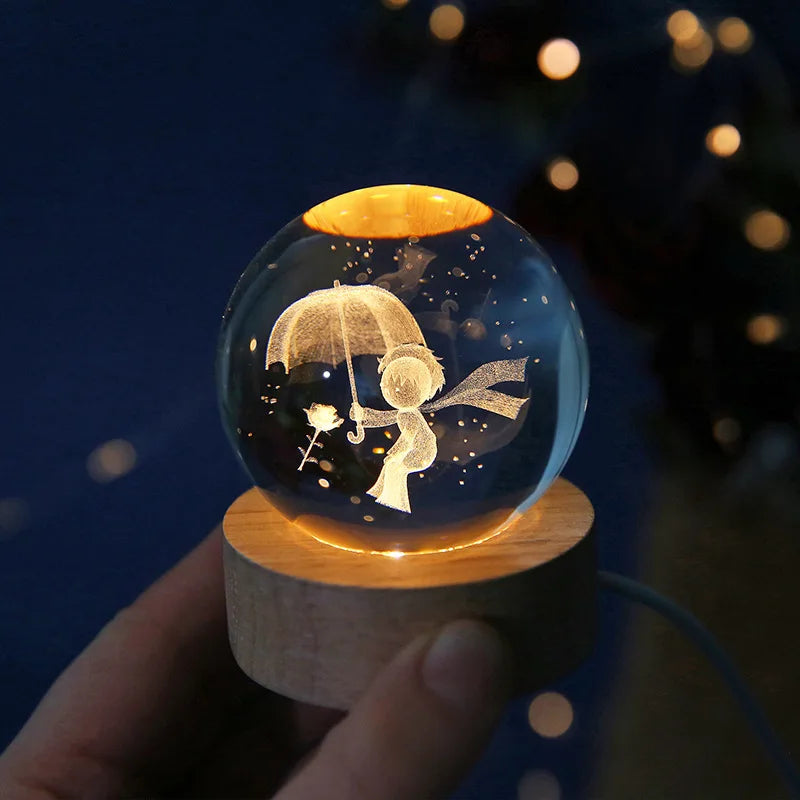 6cm 3D Crystal Ball Glas Planet LED