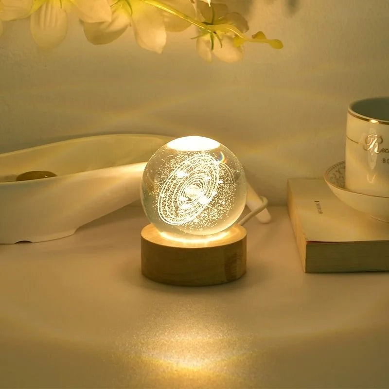 6cm 3D Crystal Ball Glas Planet LED